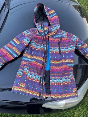 Burton Multicolor Geometric Hooded Puffer Jacket